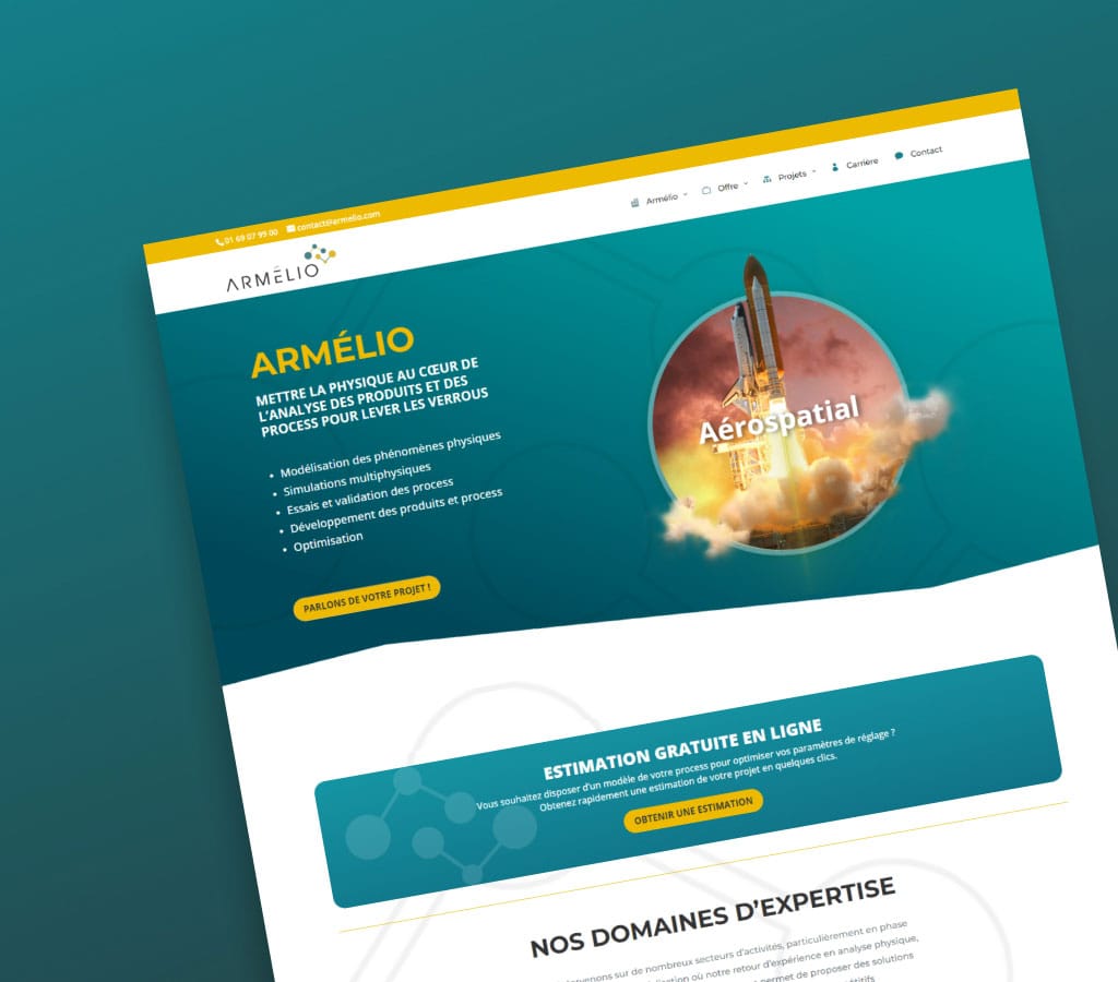 Page d'accueil du site Armélio, cabinet de conseil en ingénierie