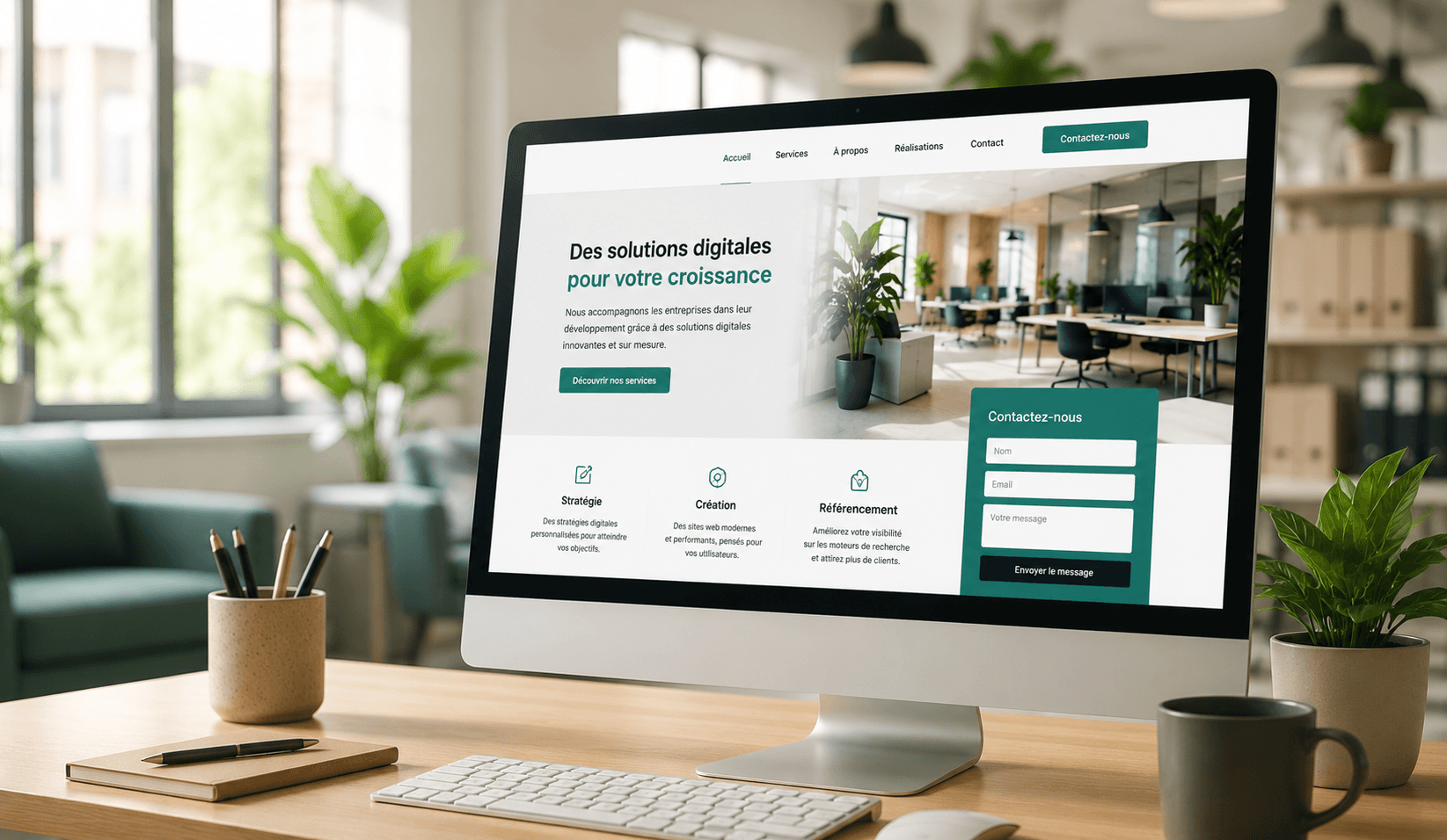 Écran ordinateur affichant un site web professionnel responsive et moderne