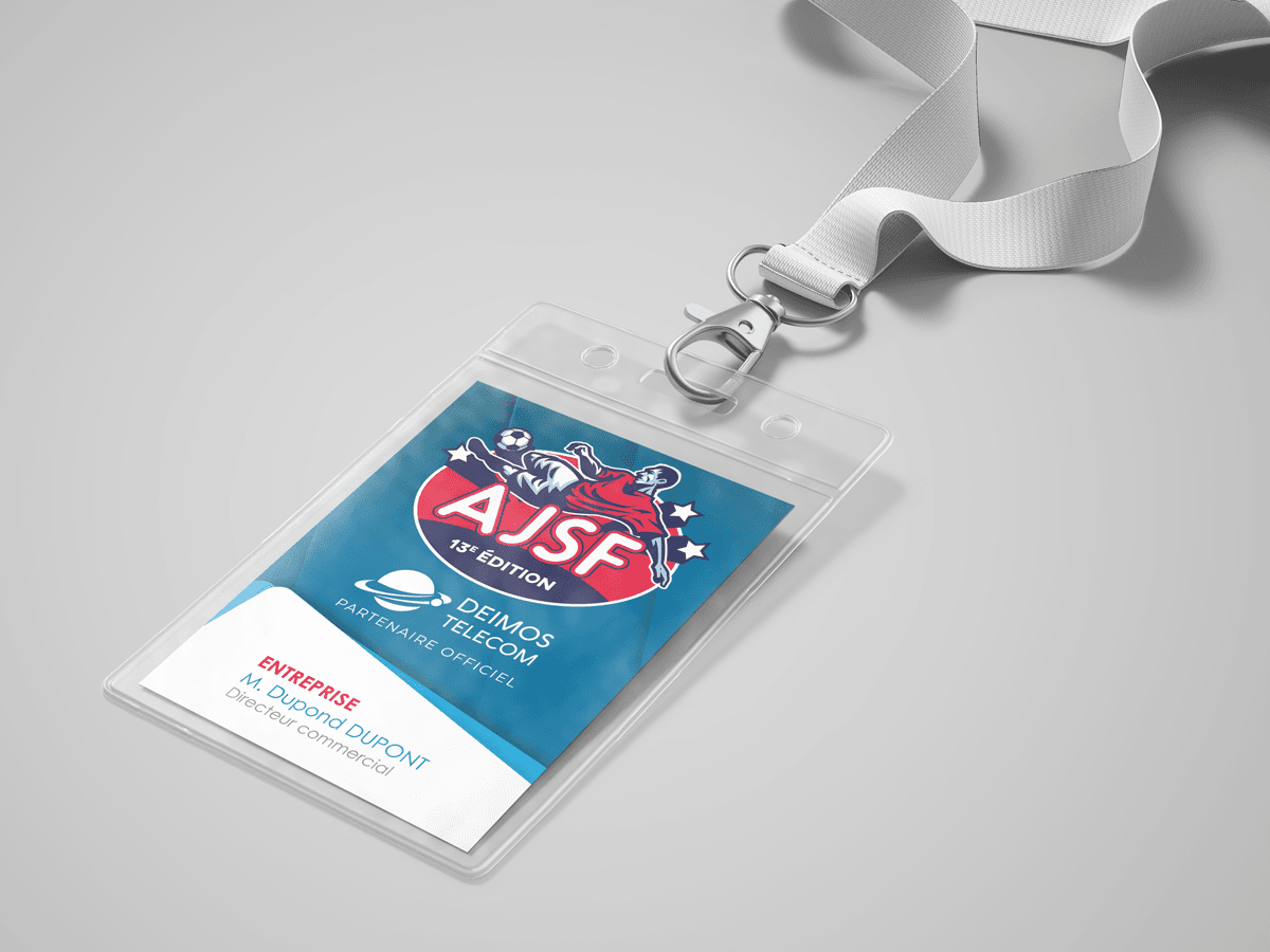 Badge participant du tournoi de football AJSF organisé par Deimos Telecom