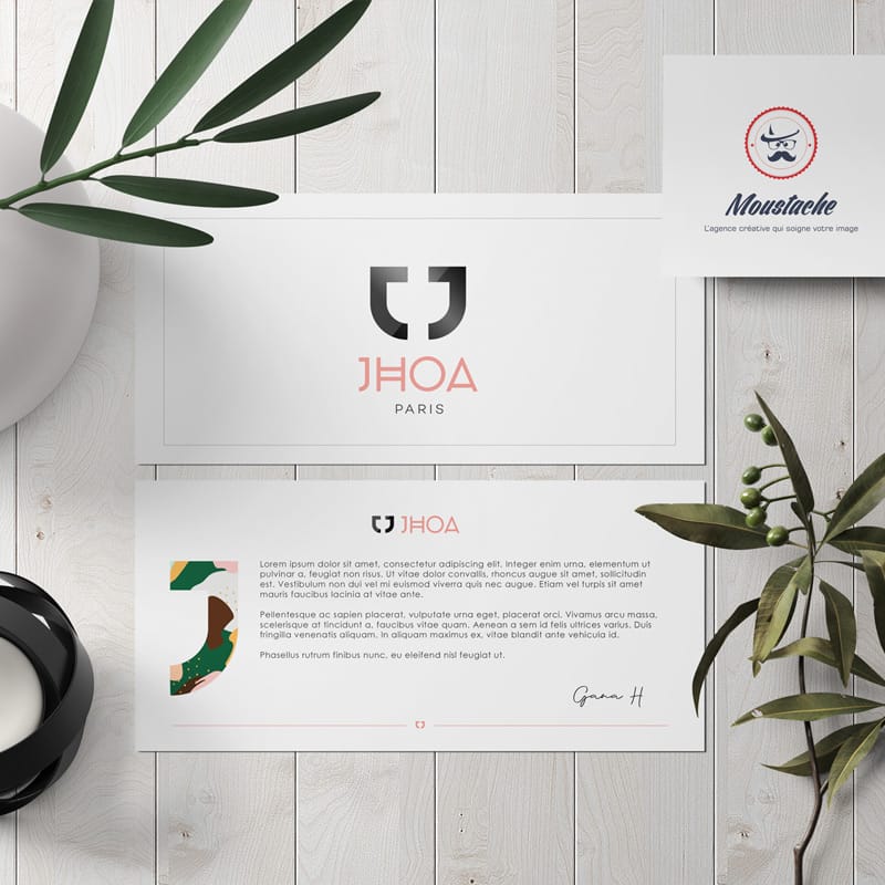 Papeterie et cartes à l'identité visuelle de Jhoa