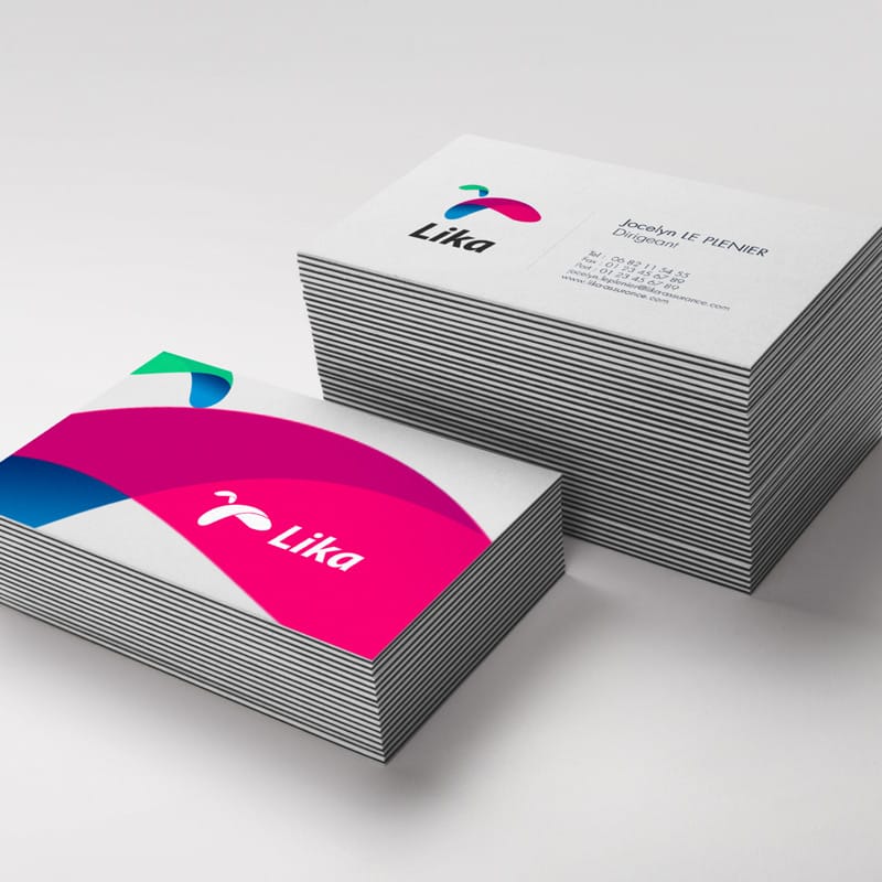 Cartes de visite Lika Assurances rose et bleu