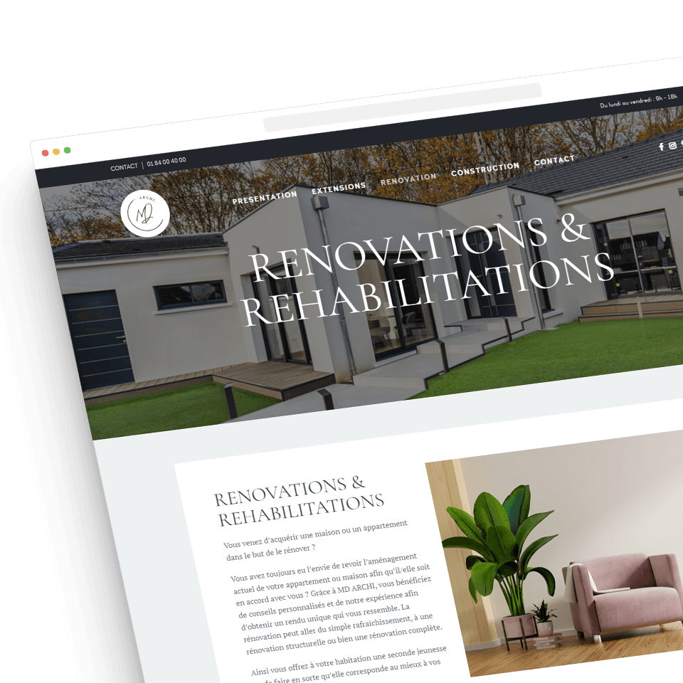 Page rénovations et réhabilitations du site MD Archi